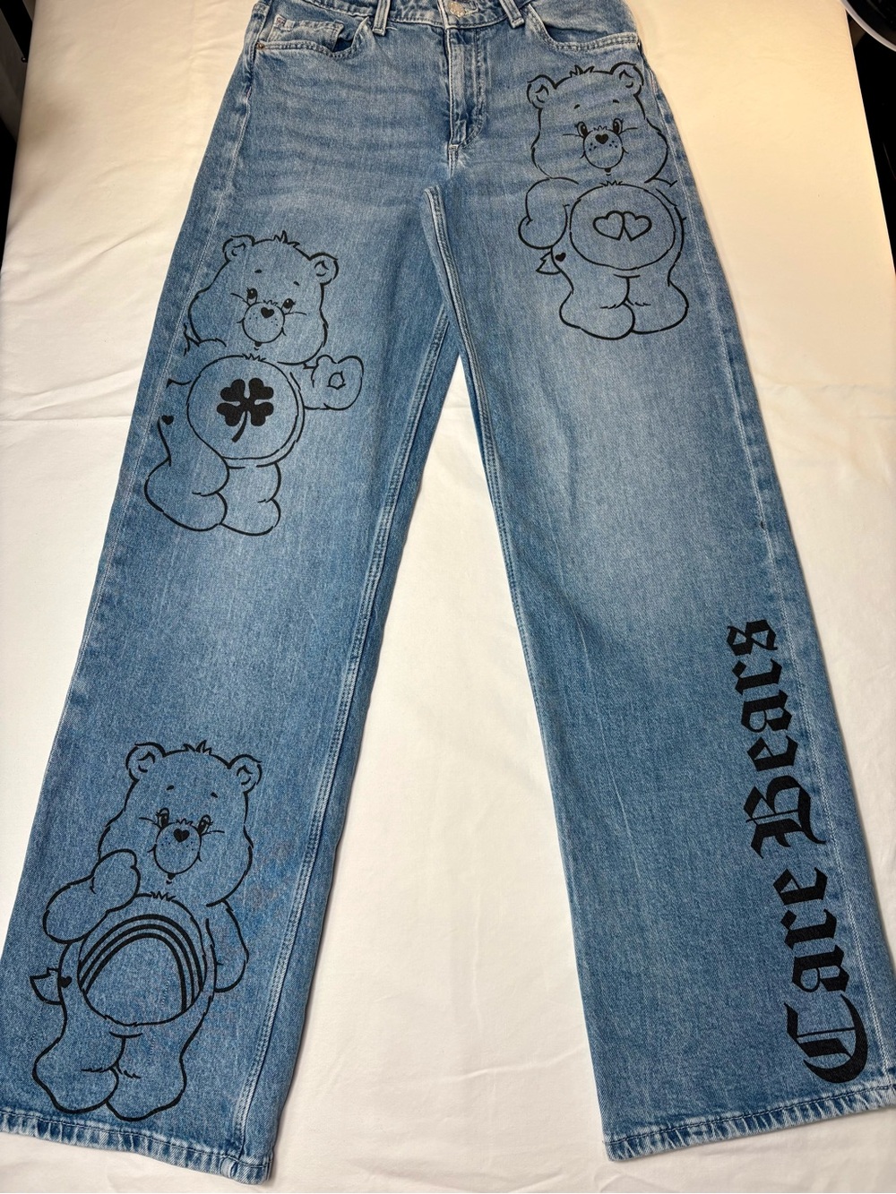 H&M x Care Bears Wide Leg Jeans Graphic Print Low Waist Girls 18|Women XS